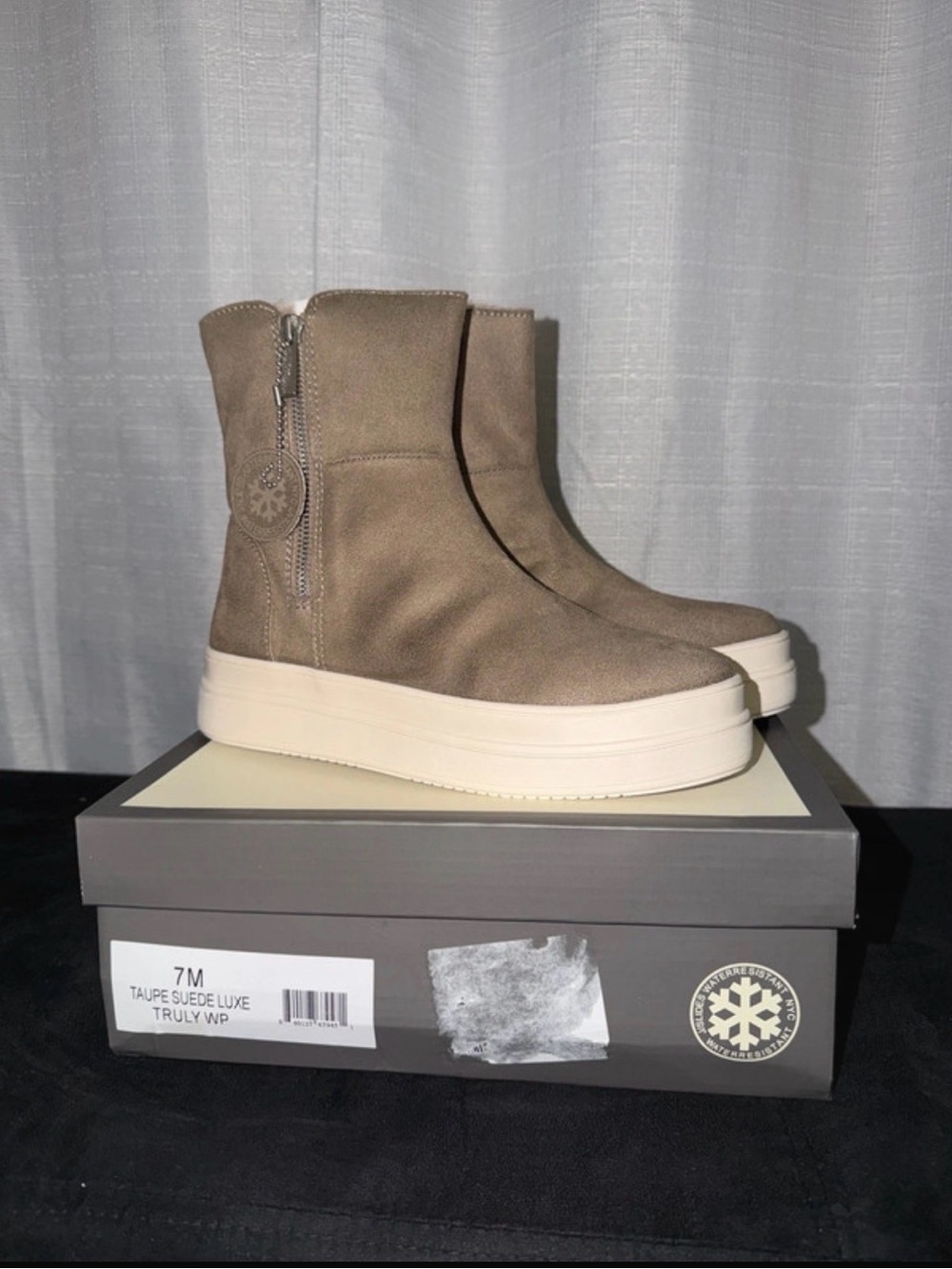 JSlide Taupe Suede Platform Ankle Boots with Cream Sole